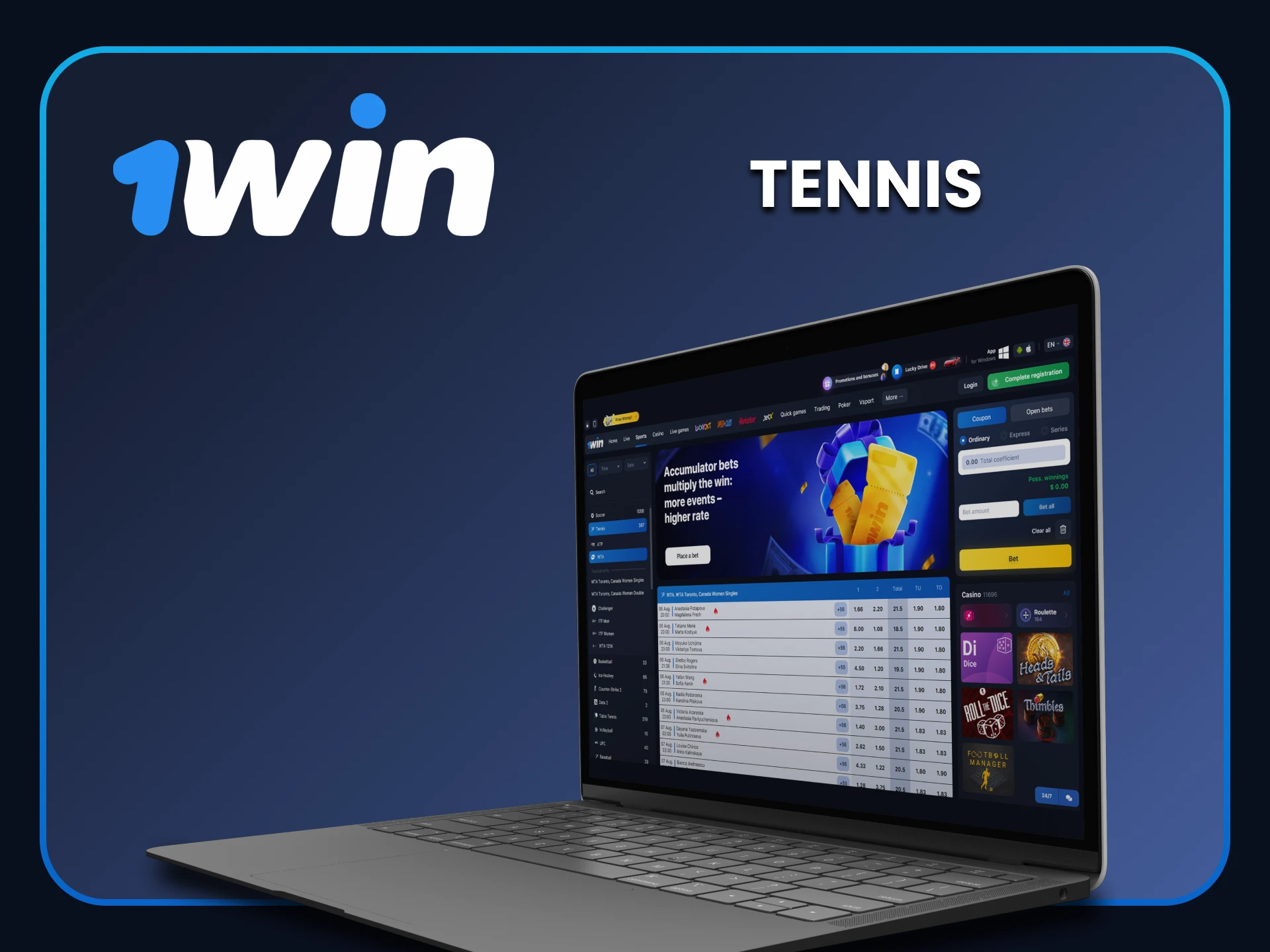 For sports betting on 1win, tennis serves as a favored option.