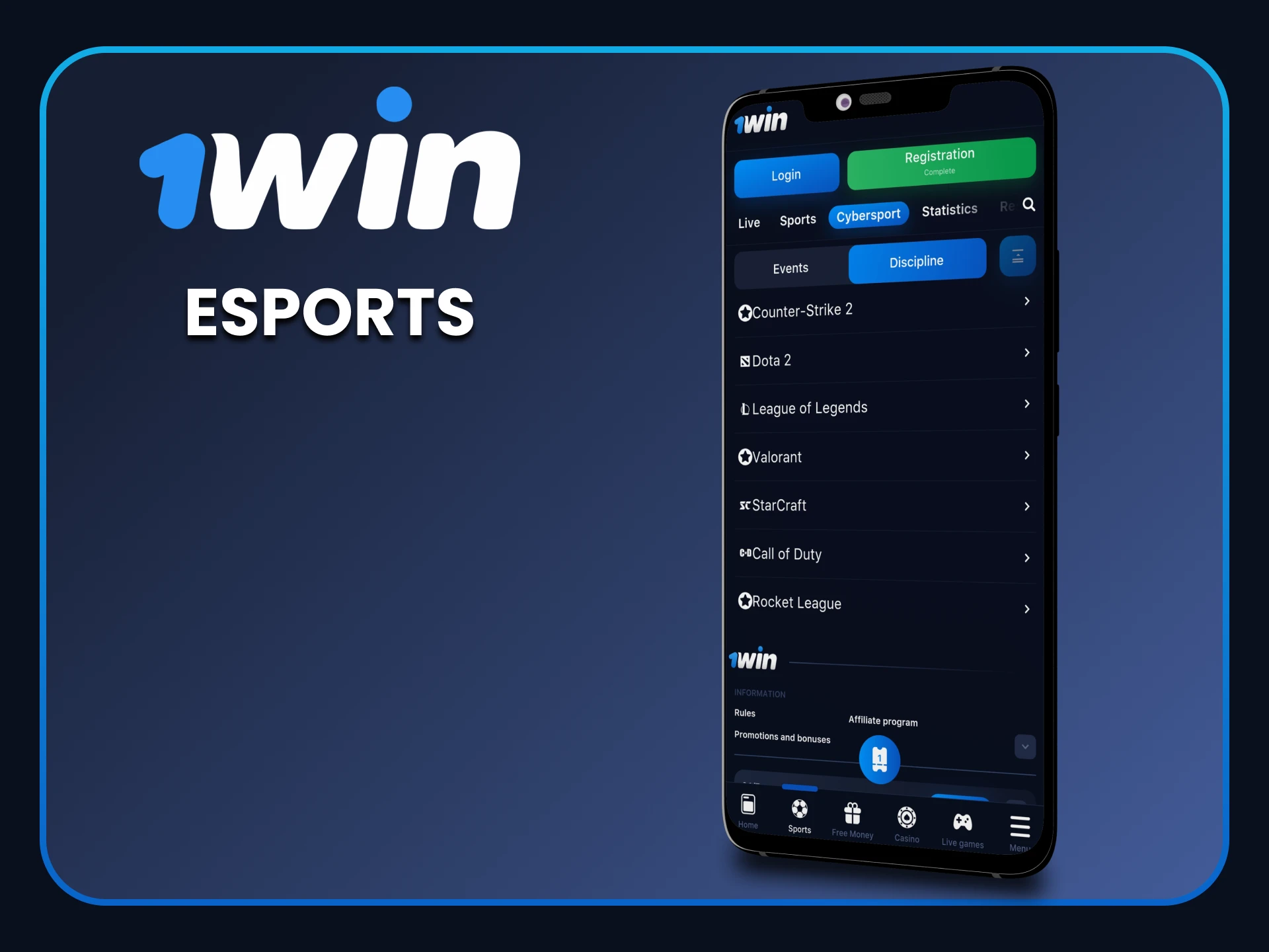 You can engage in eSports betting through the 1win application.
