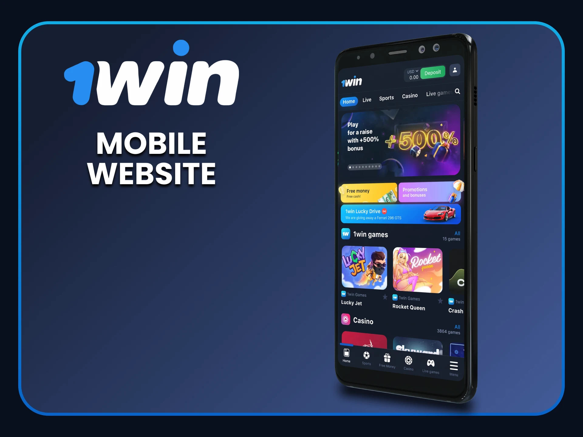 Access the mobile version of the 1win website.