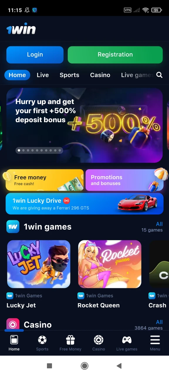 Let us guide you through the appearance of the main page of the 1win application.