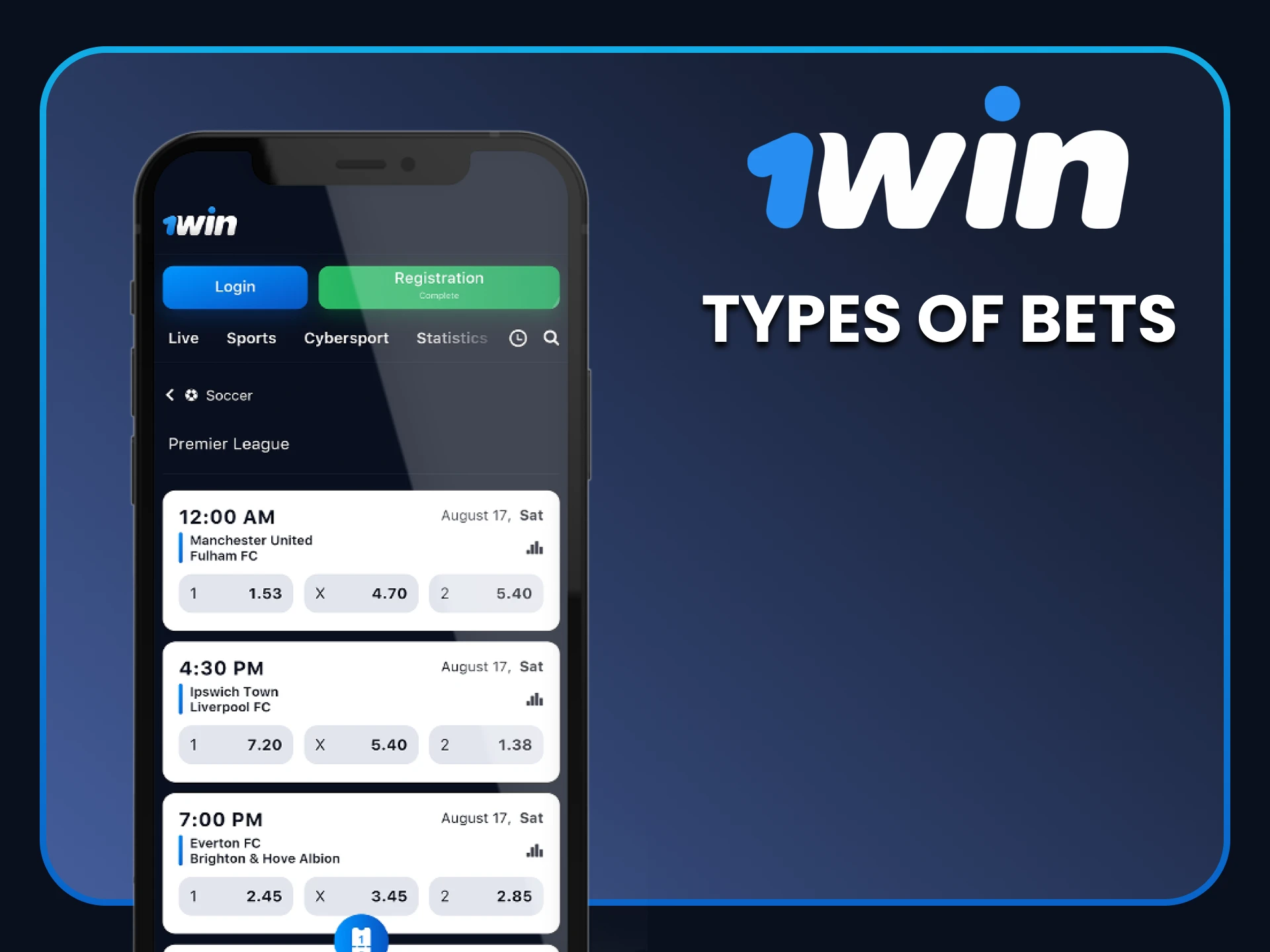 Now, let’s discuss the different types of bets you can place in the 1win application.