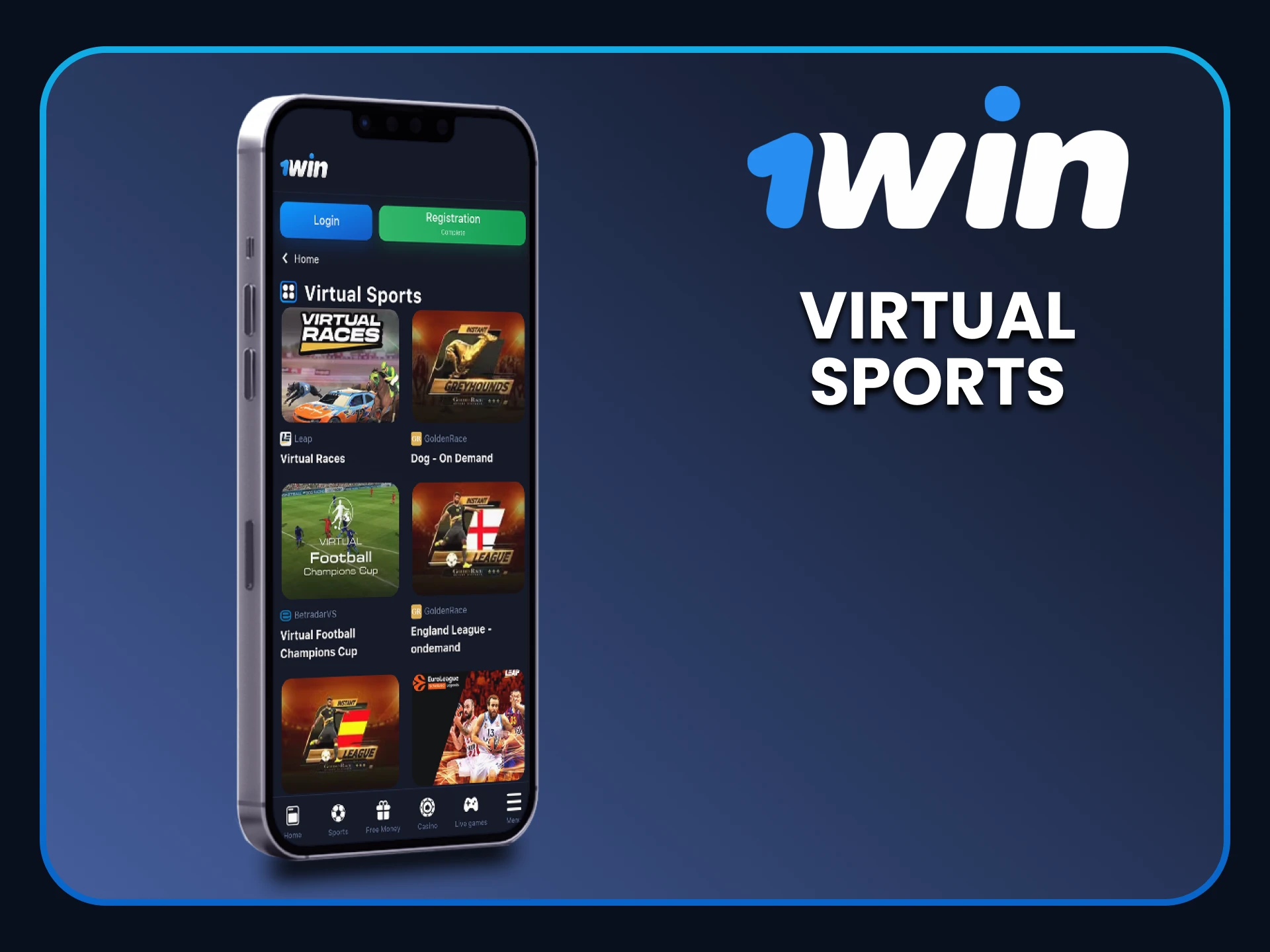 You can place bets in the virtual sports section of the 1win application.