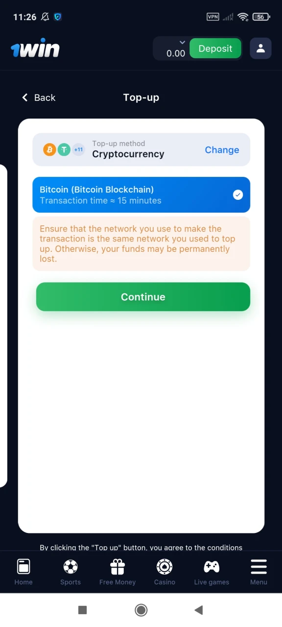 Finalize your deposit on 1win.