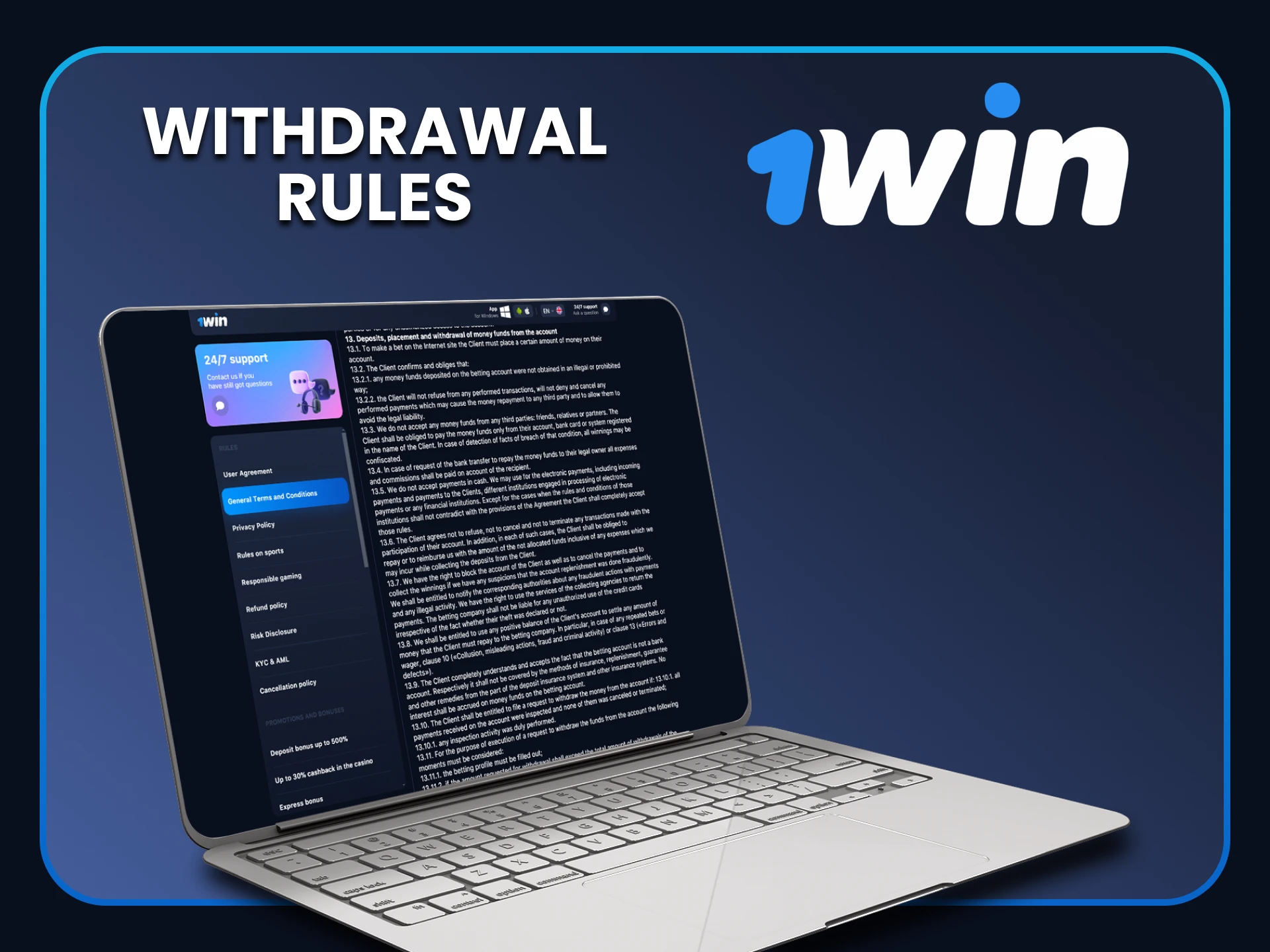 Get acquainted with the regulations surrounding withdrawals at 1win.